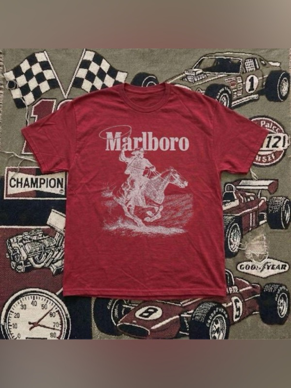 Marlboro Red Short Sleeve Tee with White Cowboy Graphic